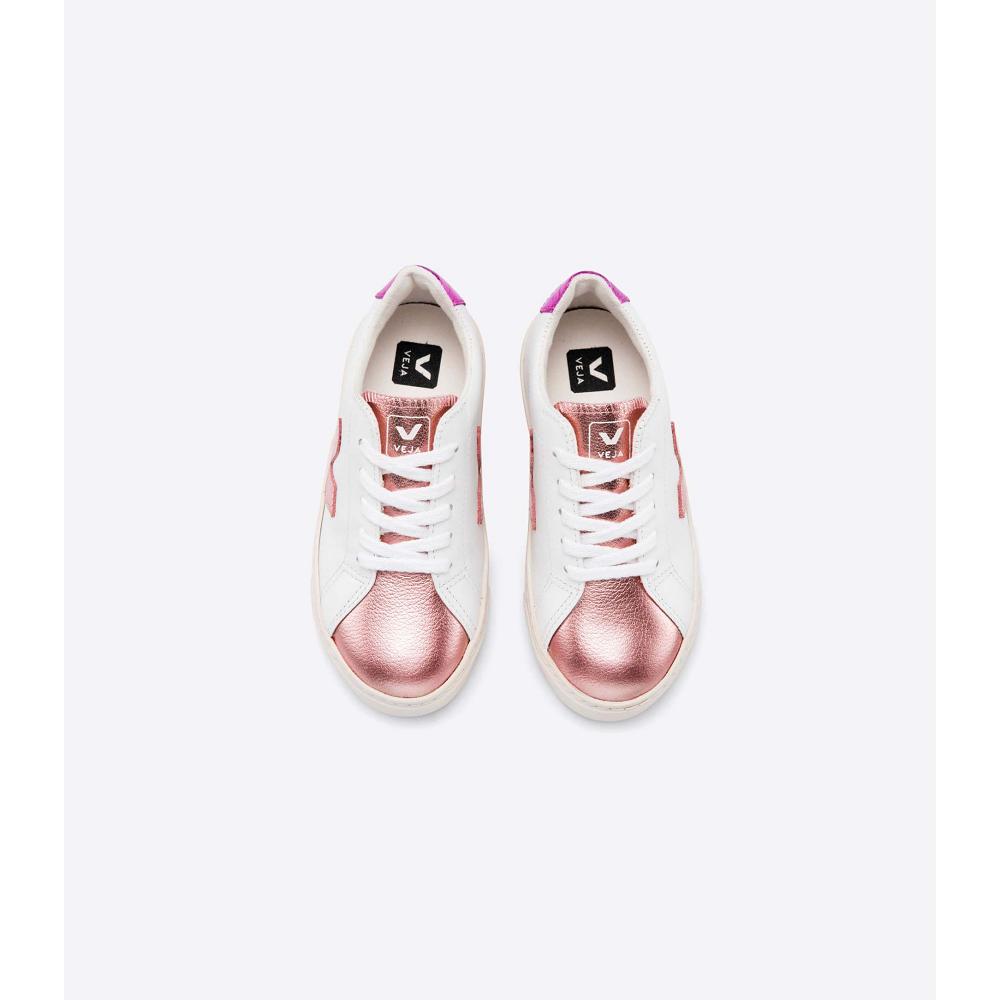 Veja ESPLAR LEATHER Joggesko Barn White/Pink/Purple | NO 809PJJ